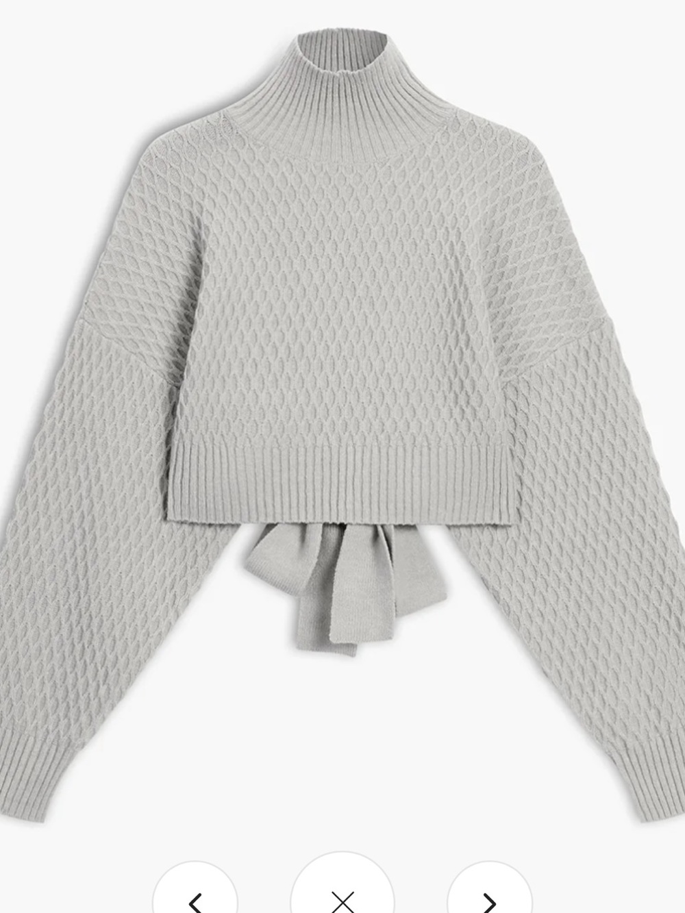 Tie back Cropped Mock Neck Cable Knit Sweater - Light Gray